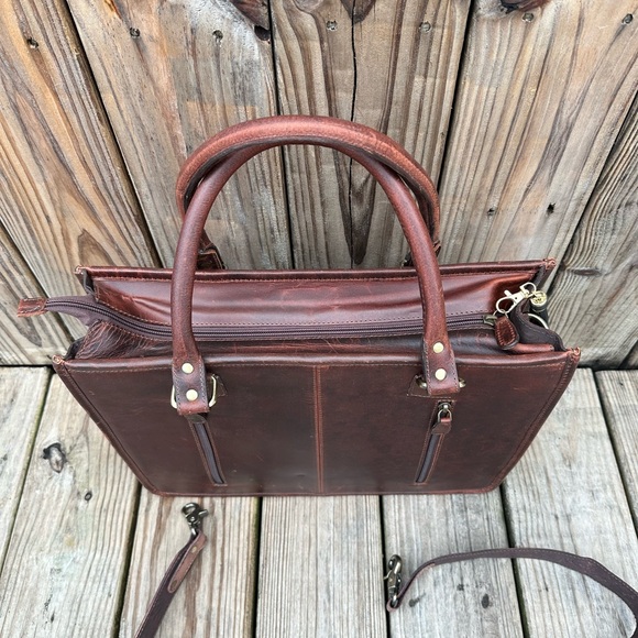 🌻GENUINE TOOLED LEATHER COWHIDE SUNFLOWER LAPTOP BAG PURSE w/ BELT STRAP🌻SALE! 😃 - Picture 10 of 11